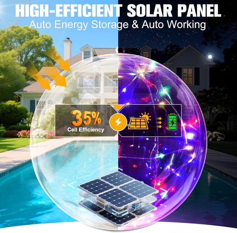 Niceput Store Solar Floating Pool Lights, 14 Inch Colorful Solar Pool Light Balls, Floating Glow Globe IP68 Waterproof, Inflatable Solar Lights up Balls for Swimming Pool Pond Outdoor Decor -1PC - Image 2